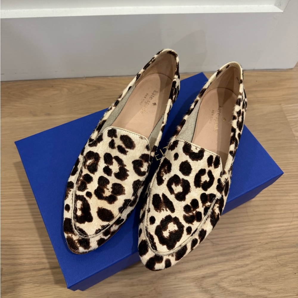 Kate Spade size 8 leopard calf hair loafers